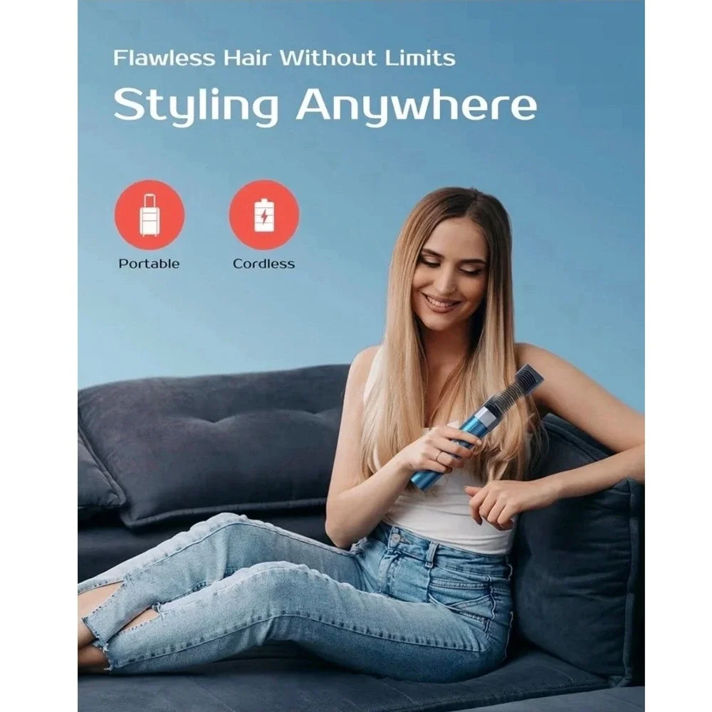 VENTRIS VOYA Cordless Hair Straightener Brush Blue VTHS101 Ionic 2-in-1 Portable